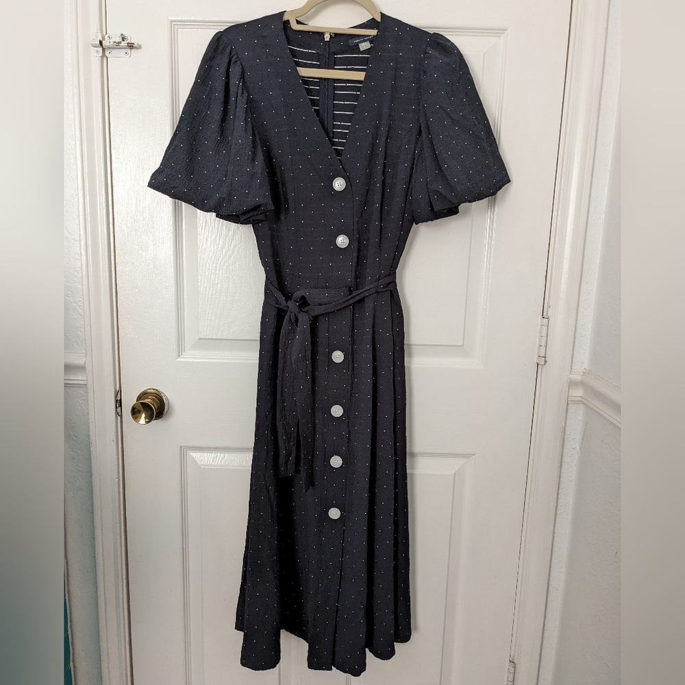 Elegant Navy Blue Button-Down Dress